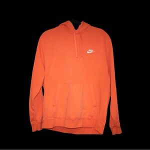 Nike Men's Orange Hooded Sweatshirt with White Logo